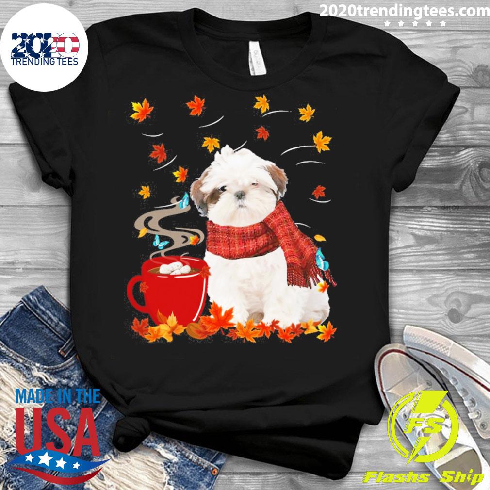 Nice fall Hot Chocolate White Shih Tzu - Adult & Kids T-Shirts, Sweatshirts & Hoodies apparel design preview 3