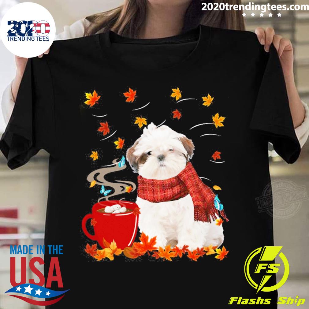 Nice fall Hot Chocolate White Shih Tzu - Adult & Kids T-Shirts, Sweatshirts & Hoodies apparel design preview 1