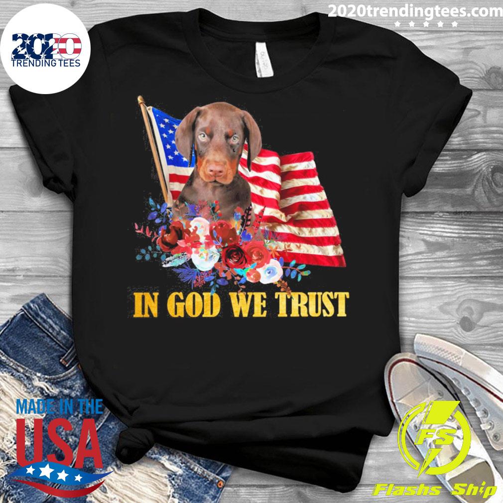 Nice flower Flag We Trust Dobermann Pup - Adult & Kids T-Shirts, Sweatshirts & Hoodies apparel design preview 3