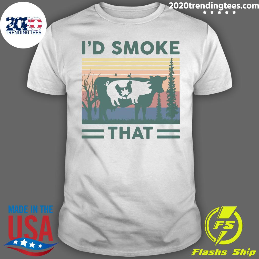 Nice I'd Smoke That Cow Pig Chicken Weed Vintage - Adult & Kids T-Shirts, Sweatshirts & Hoodies apparel design preview 1