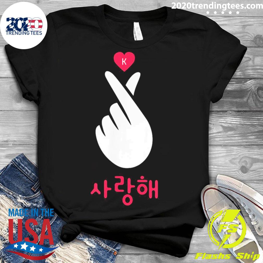 Nice korean Word Hangul Saranghae Heart Hand Gesture - Adult & Kids T-Shirts, Sweatshirts & Hoodies apparel design preview 3
