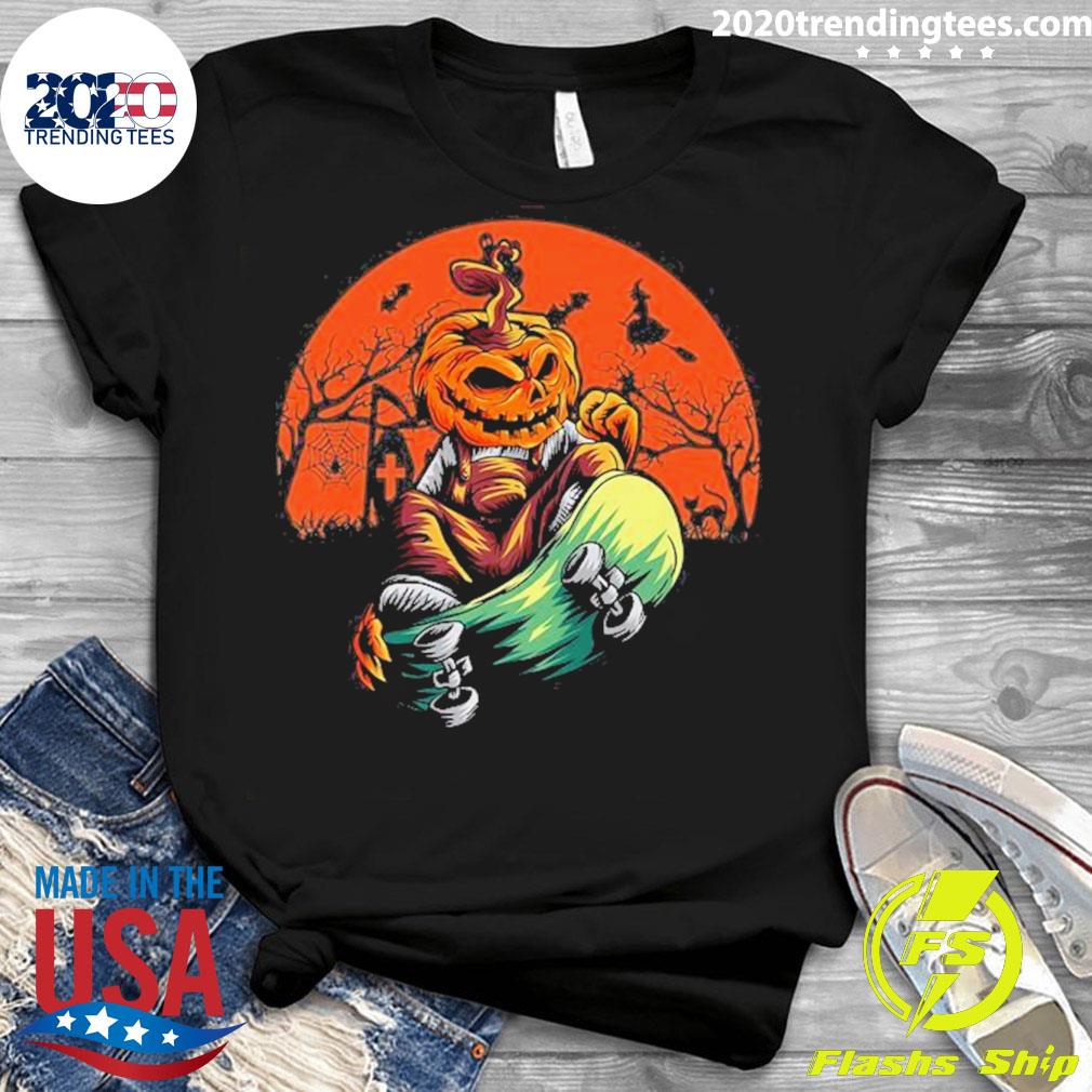 Nice pumpkin With Skateboard Halloween - Adult & Kids T-Shirts, Sweatshirts & Hoodies apparel design preview 3