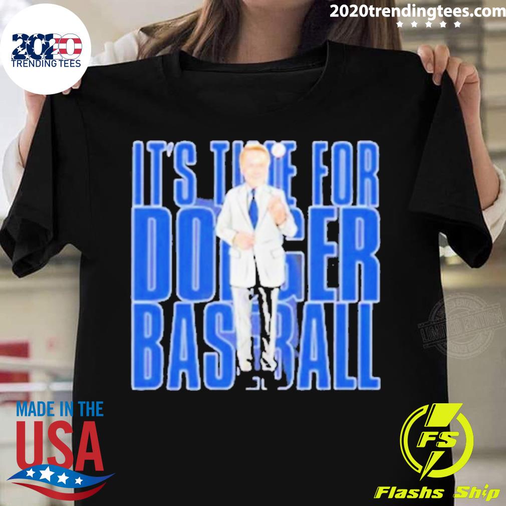 Nice rip Vin Scully Microphone It's Time For Dodgers - Adult & Kids T-Shirts, Sweatshirts & Hoodies apparel design preview 1