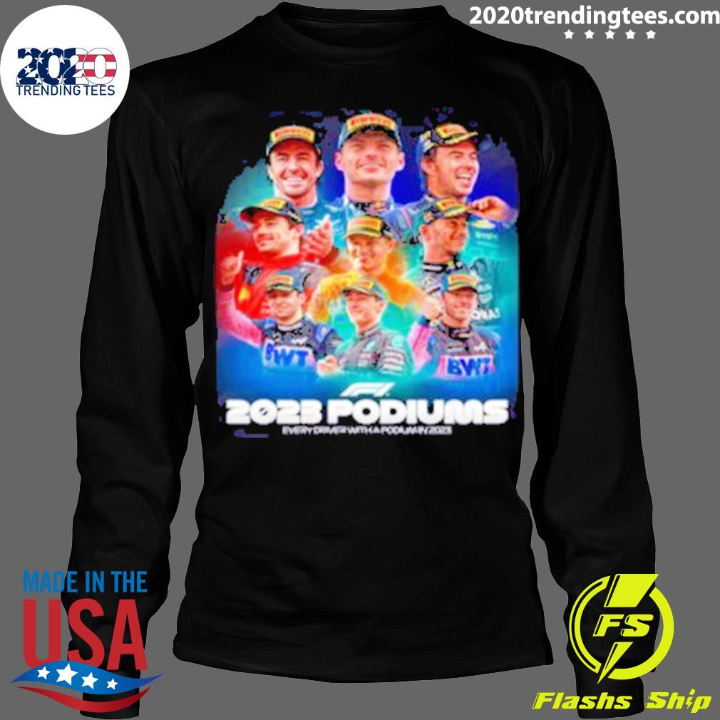 Official 2023 Podiums In F1 9 Different Drivers On - Adult & Kids T-Shirts, Sweatshirts & Hoodies apparel design preview 4