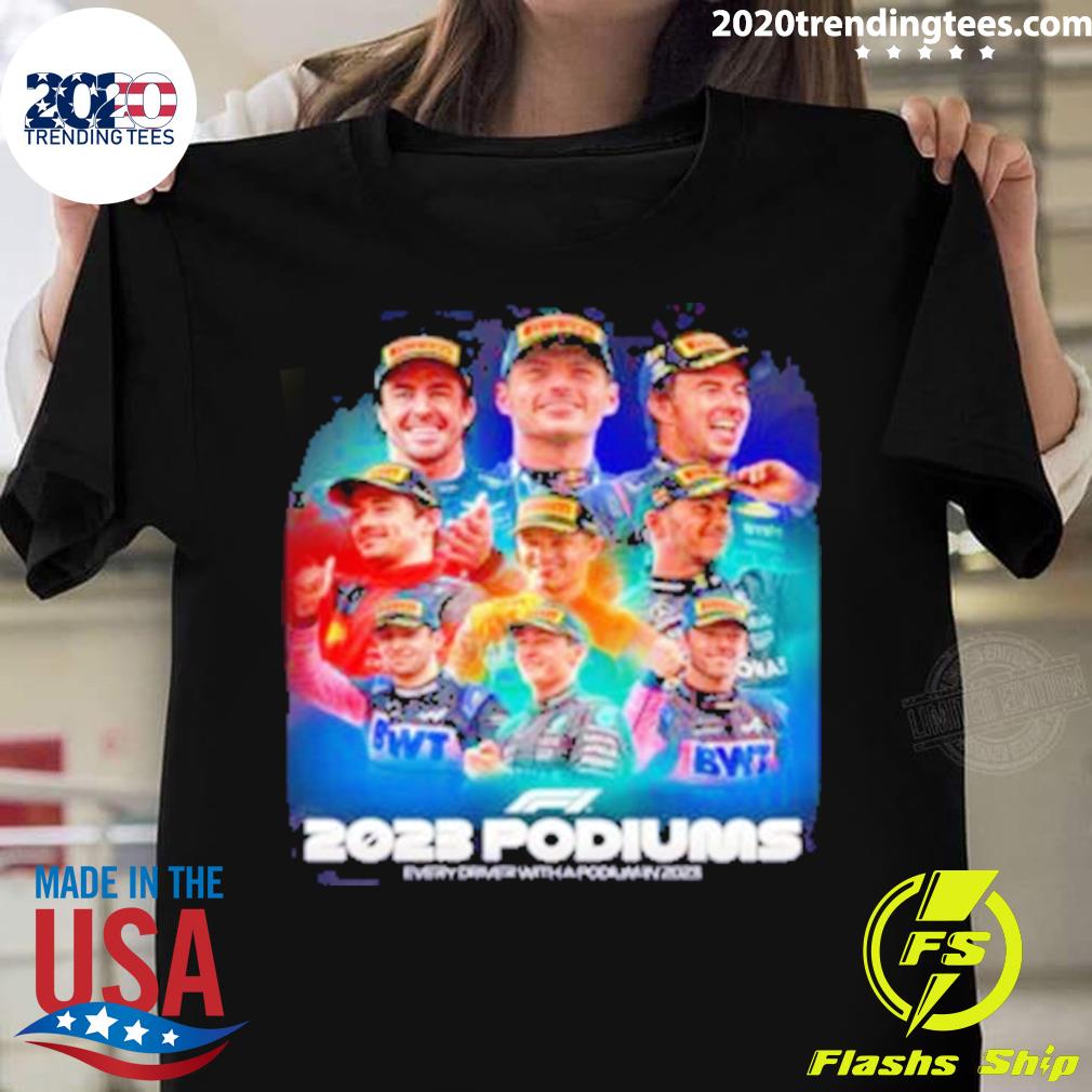 Official 2023 Podiums In F1 9 Different Drivers On - Adult & Kids T-Shirts, Sweatshirts & Hoodies apparel design preview 1