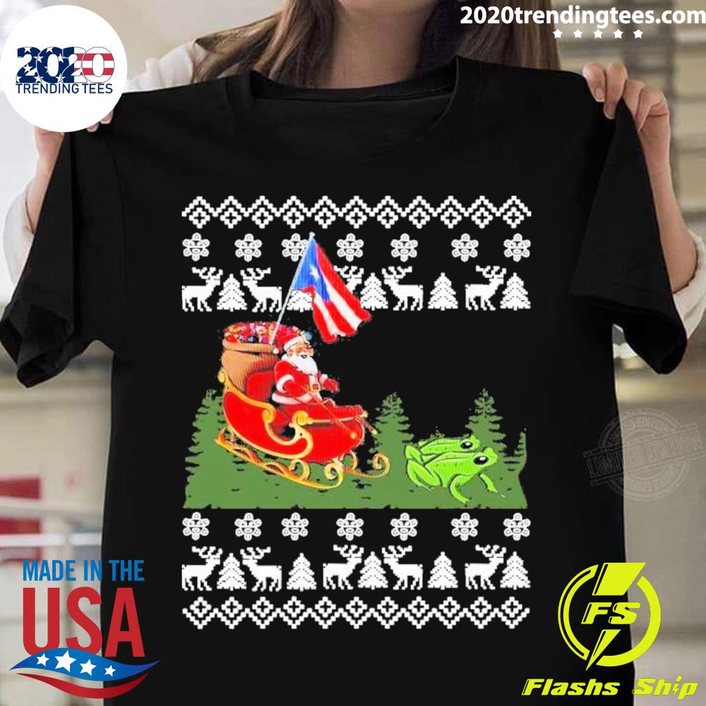 Official america Santa Claus With Coqui Frog Ugly - Adult & Kids T-Shirts, Sweatshirts & Hoodies apparel design preview 1