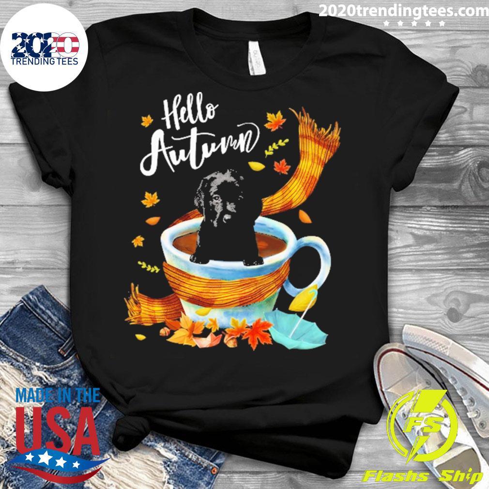 Official autumn Coffee Hello Black Labrador Pup Dog - Adult & Kids T-Shirts, Sweatshirts & Hoodies apparel design preview 3