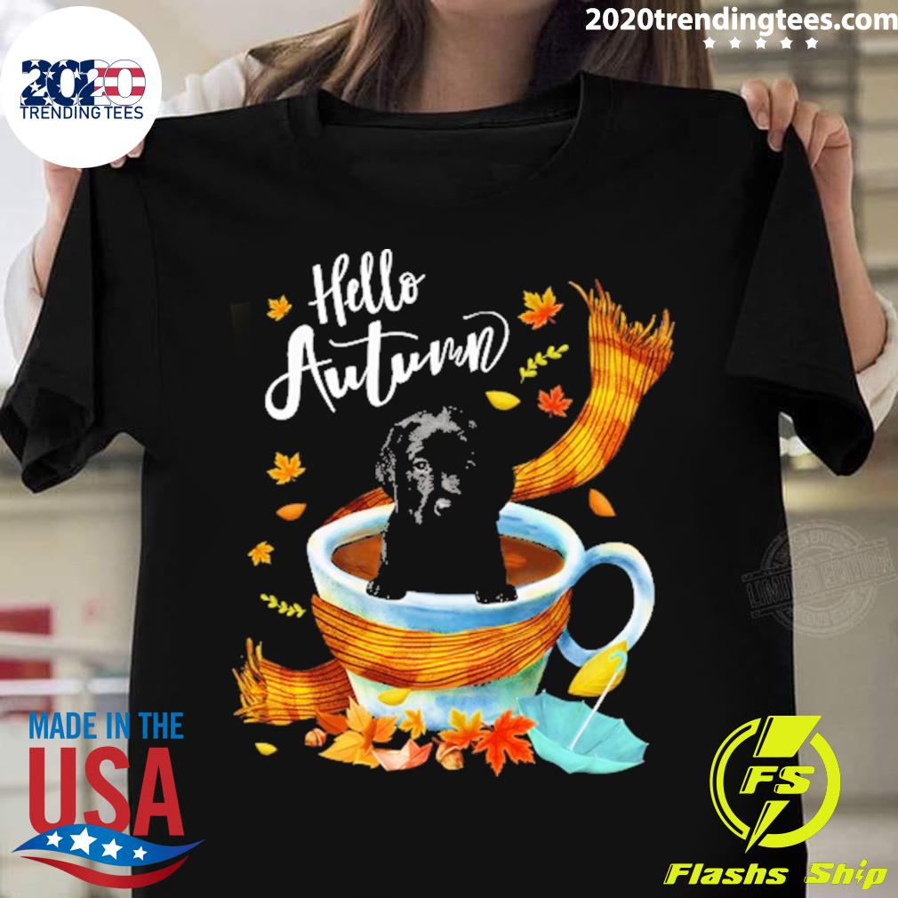 Official autumn Coffee Hello Black Labrador Pup Dog - Adult & Kids T-Shirts, Sweatshirts & Hoodies apparel design preview 1