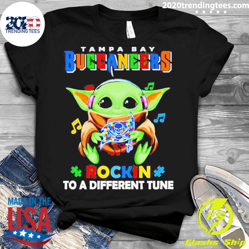 Official baby Yoda Buccaneers Autism Rockin To A - Adult & Kids T-Shirts, Sweatshirts & Hoodies apparel design preview 3
