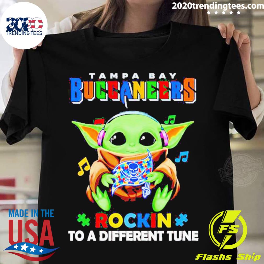 Official baby Yoda Buccaneers Autism Rockin To A - Adult & Kids T-Shirts, Sweatshirts & Hoodies apparel design preview 1