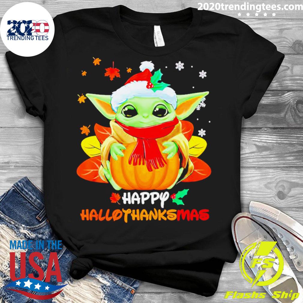 Official baby Yoda Happy Hallothanksmas - Adult & Kids T-Shirts, Sweatshirts & Hoodies apparel design preview 3