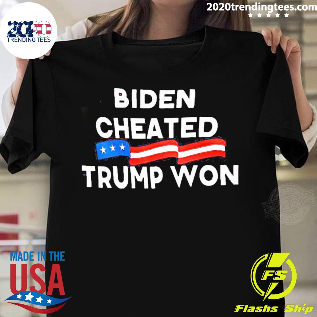 Official biden Cheated Trump Won - Adult & Kids T-Shirts, Sweatshirts & Hoodies apparel design preview 1