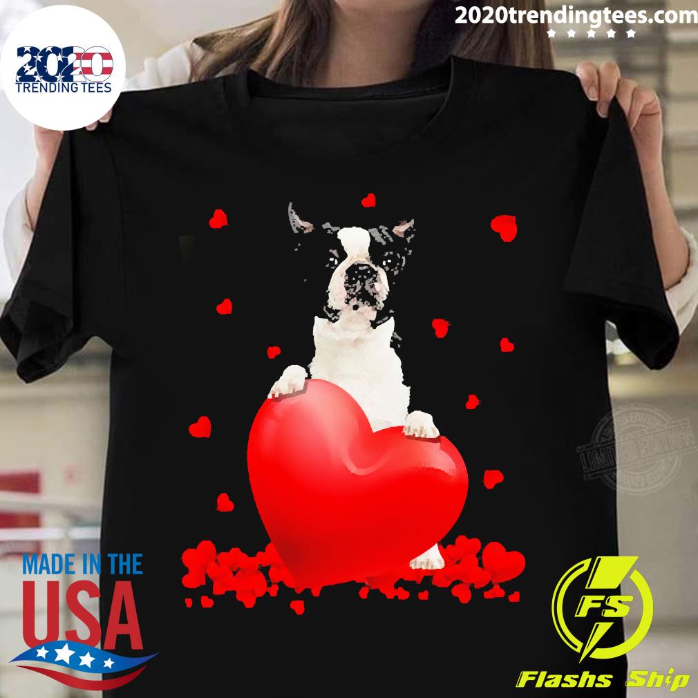 Official Black Boston Terrier Dog Valentine's Hearts - Adult & Kids T-Shirts, Sweatshirts & Hoodies apparel design preview 1