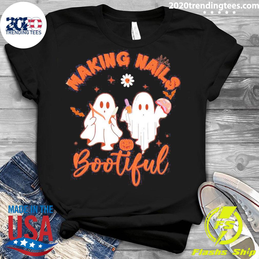 Official boo Ghost Making Nails Bootiful Halloween - Adult & Kids T-Shirts, Sweatshirts & Hoodies apparel design preview 3