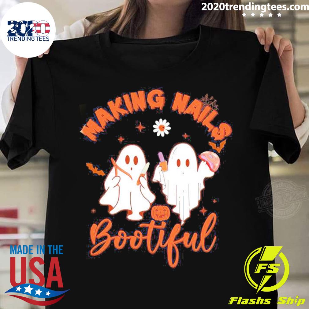 Official boo Ghost Making Nails Bootiful Halloween - Adult & Kids T-Shirts, Sweatshirts & Hoodies apparel design preview 1