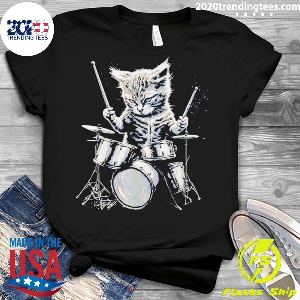 Official cat Kitty Drums - Adult & Kids T-Shirts, Sweatshirts & Hoodies apparel design preview 3