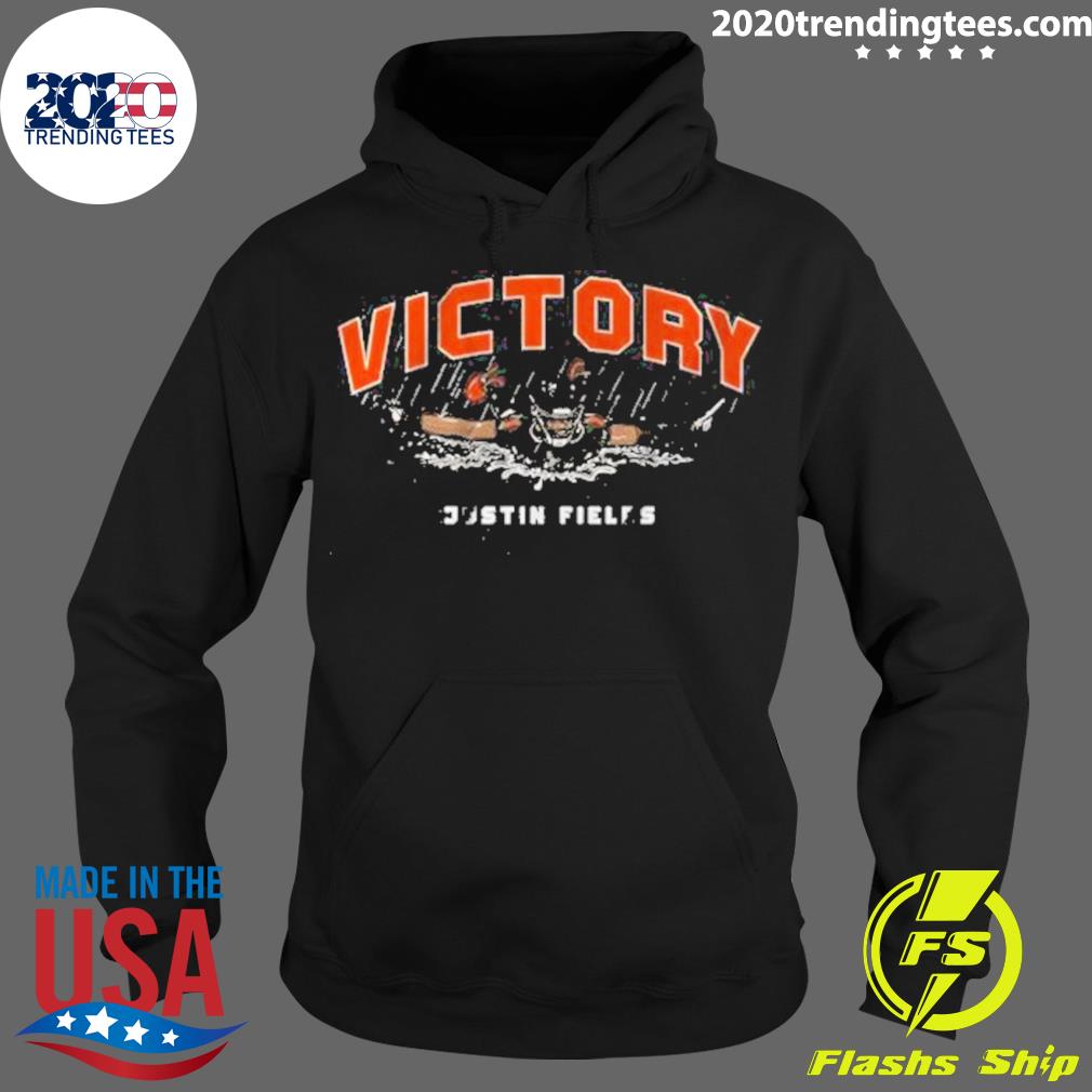 Official chicago Bears Justin Fields Victory Slide - Adult & Kids T-Shirts, Sweatshirts & Hoodies apparel design preview 2