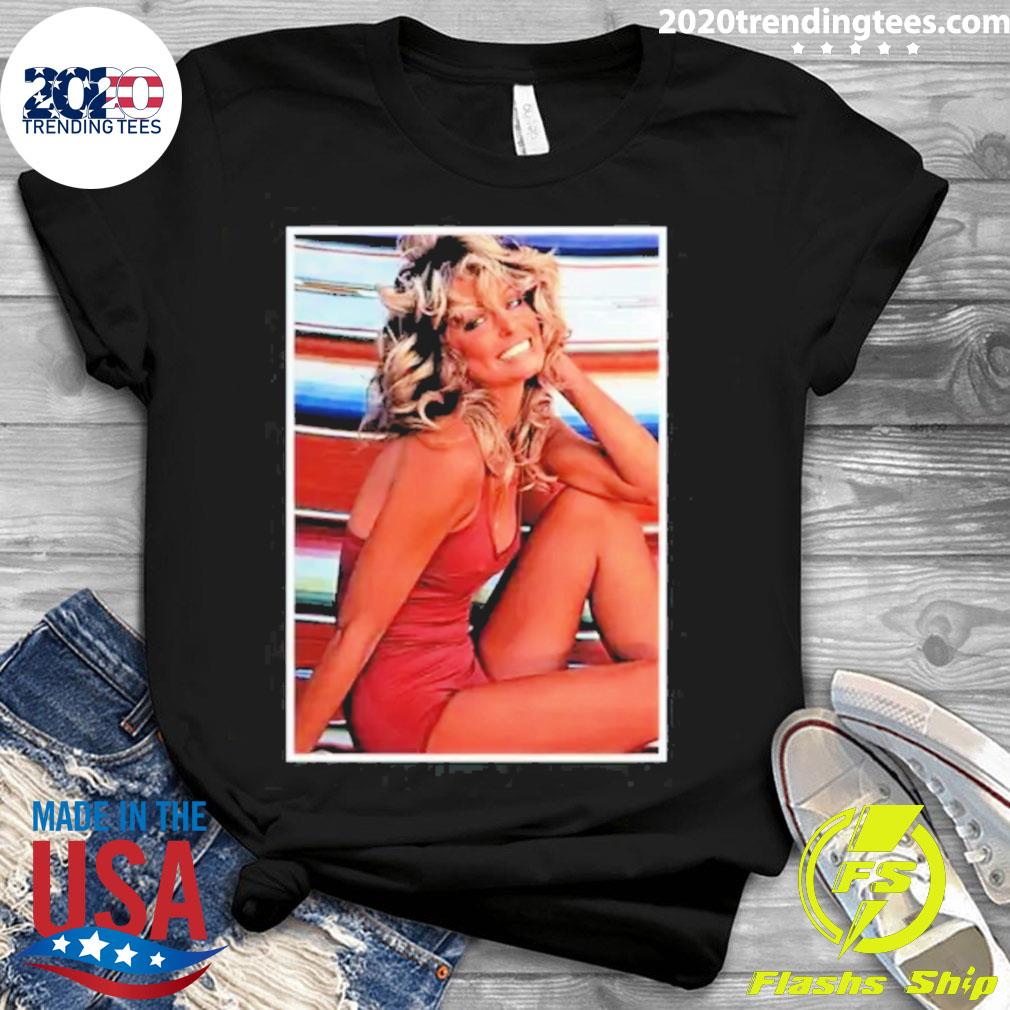 Official farrah Fawcett Red Bathing Suit Flag - Adult & Kids T-Shirts, Sweatshirts & Hoodies apparel design preview 3
