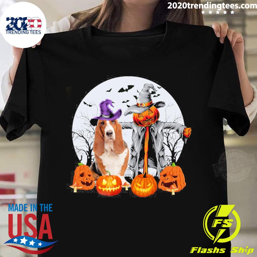 Official halloween Scarecrow Black Basset Hound - Adult & Kids T-Shirts, Sweatshirts & Hoodies apparel design preview 1