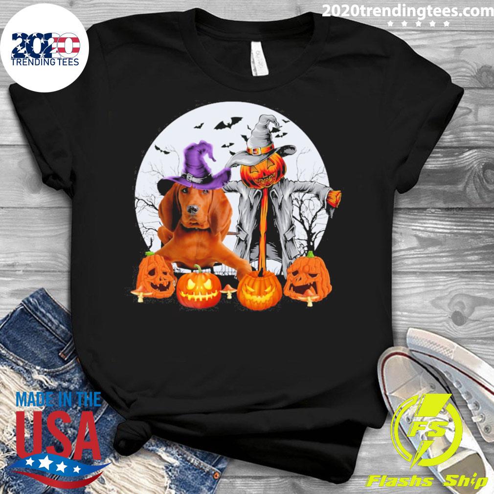 Official halloween Scarecrow Redbone Coonhound - Adult & Kids T-Shirts, Sweatshirts & Hoodies apparel design preview 3