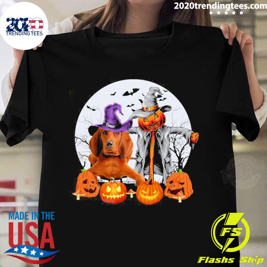 Official halloween Scarecrow Redbone Coonhound - Adult & Kids T-Shirts, Sweatshirts & Hoodies apparel design preview 1