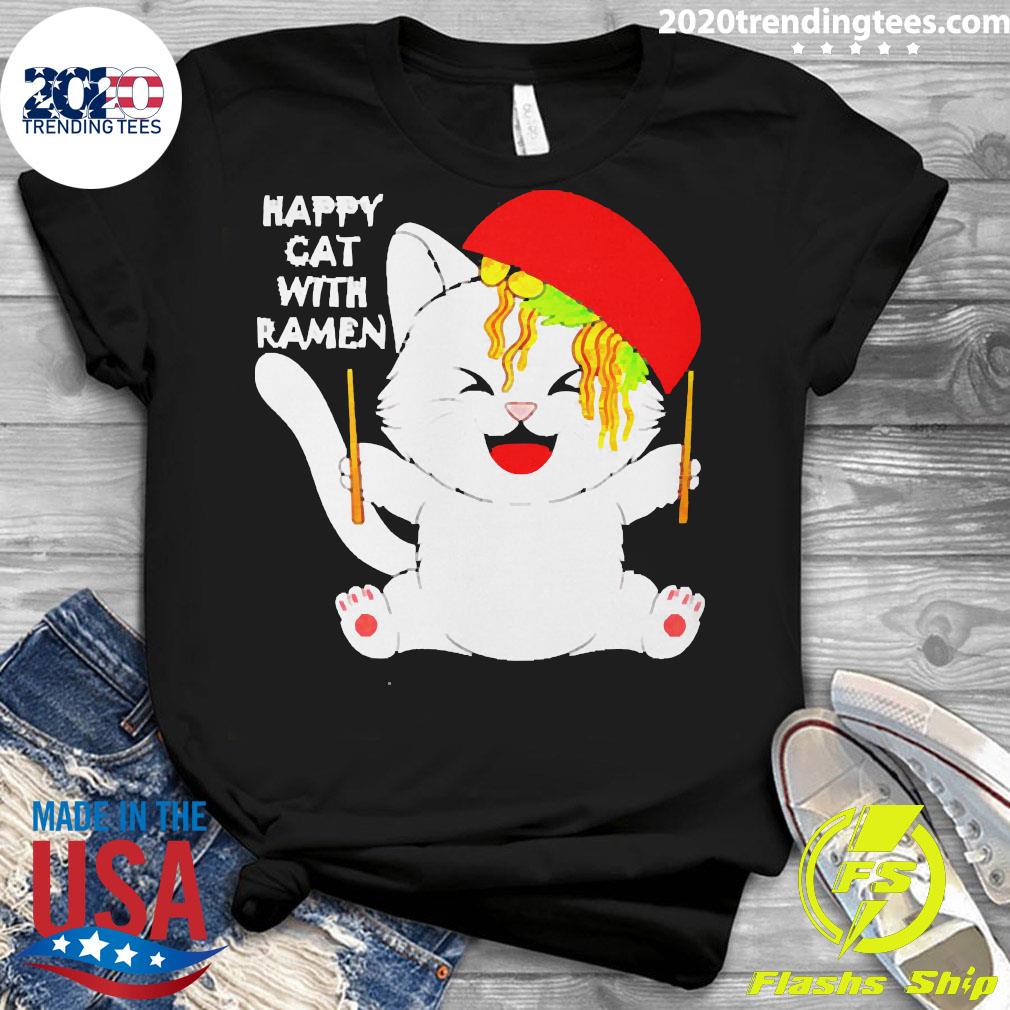 Official Happy Cat With Ramen - Adult & Kids T-Shirts, Sweatshirts & Hoodies apparel design preview 3