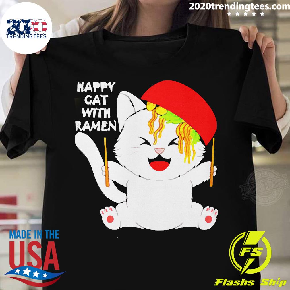 Official Happy Cat With Ramen - Adult & Kids T-Shirts, Sweatshirts & Hoodies apparel design preview 1