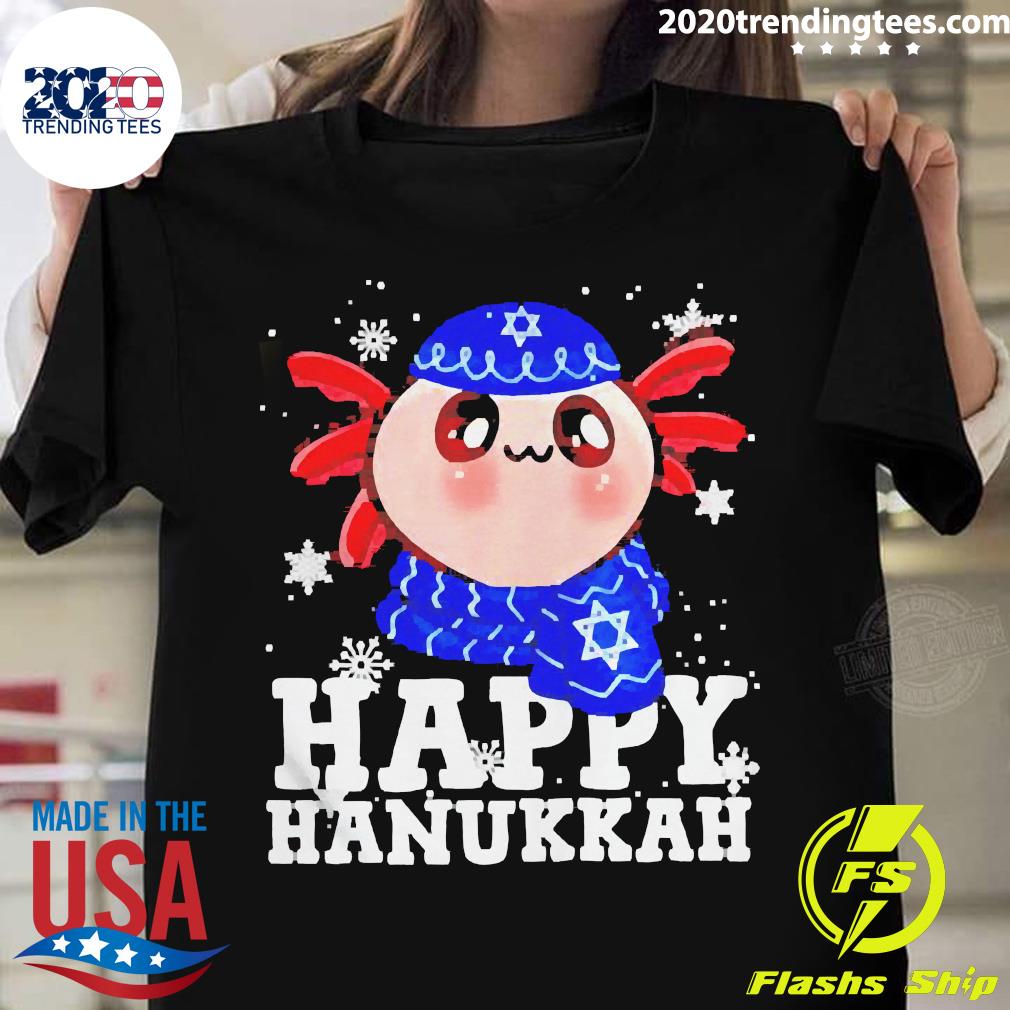 Official Happy Hanukkah Axolotl Kawaii Sweat - Adult & Kids T-Shirts, Sweatshirts & Hoodies apparel design preview 1