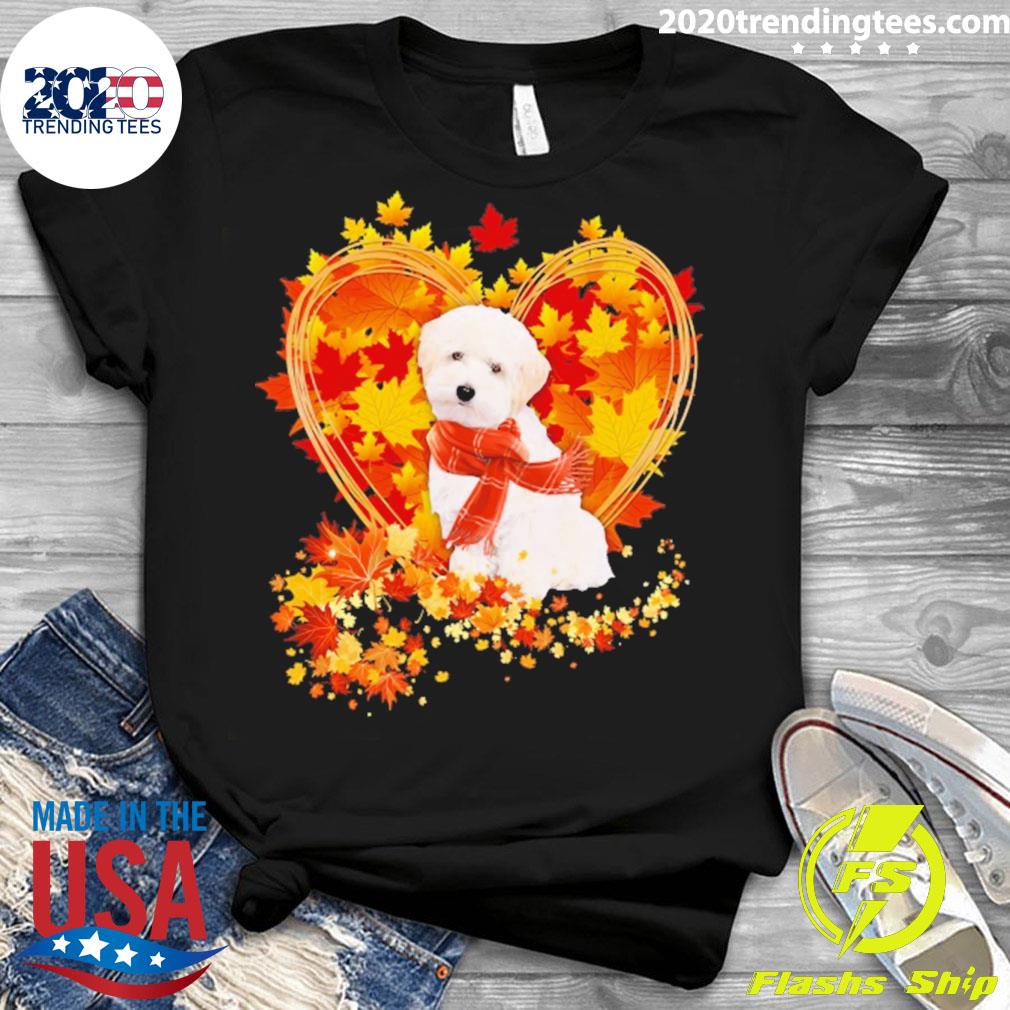 Official heart Shape Autumn Leaf White Maltipoo Dog - Adult & Kids T-Shirts, Sweatshirts & Hoodies apparel design preview 3
