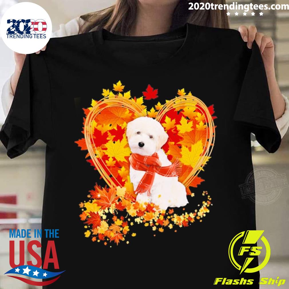 Official heart Shape Autumn Leaf White Maltipoo Dog - Adult & Kids T-Shirts, Sweatshirts & Hoodies apparel design preview 1