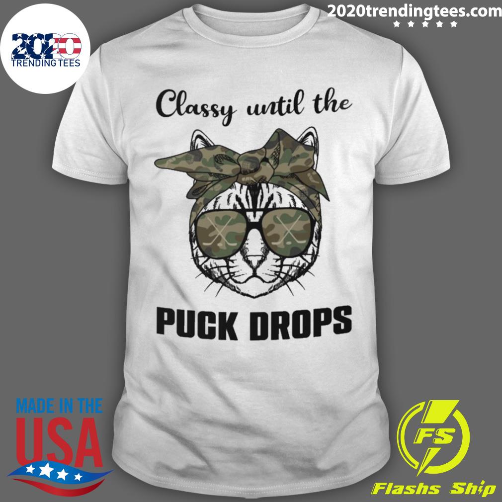 Official hockey cat classy until the puck drops - Adult & Kids T-Shirts, Sweatshirts & Hoodies apparel design preview 1