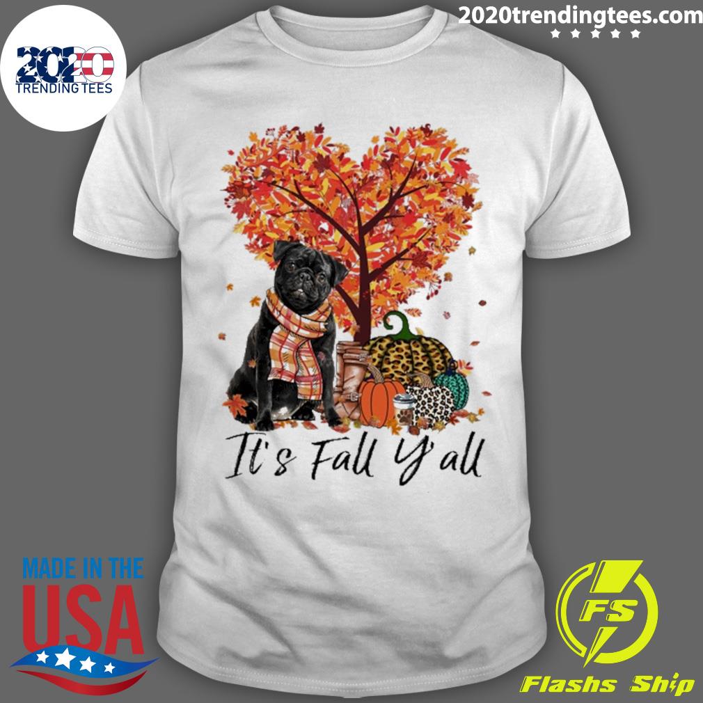 Official it's Fall Y'all Black Pug Dod - Adult & Kids T-Shirts, Sweatshirts & Hoodies apparel design preview 1
