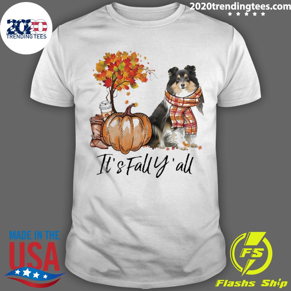 Official it's Fall Y'all Tricolor Sheltie - Adult & Kids T-Shirts, Sweatshirts & Hoodies apparel design preview 1