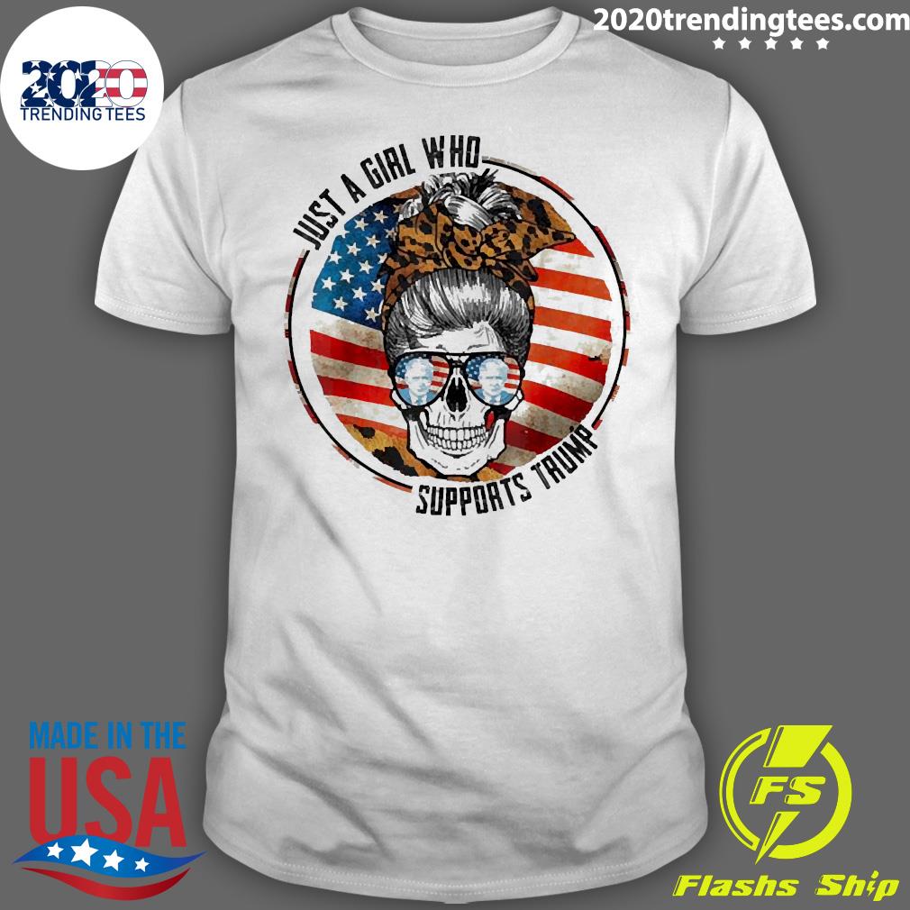 Official Just A Girl Who Loves Trump Messy Bun Skull - Adult & Kids T-Shirts, Sweatshirts & Hoodies apparel design preview 1