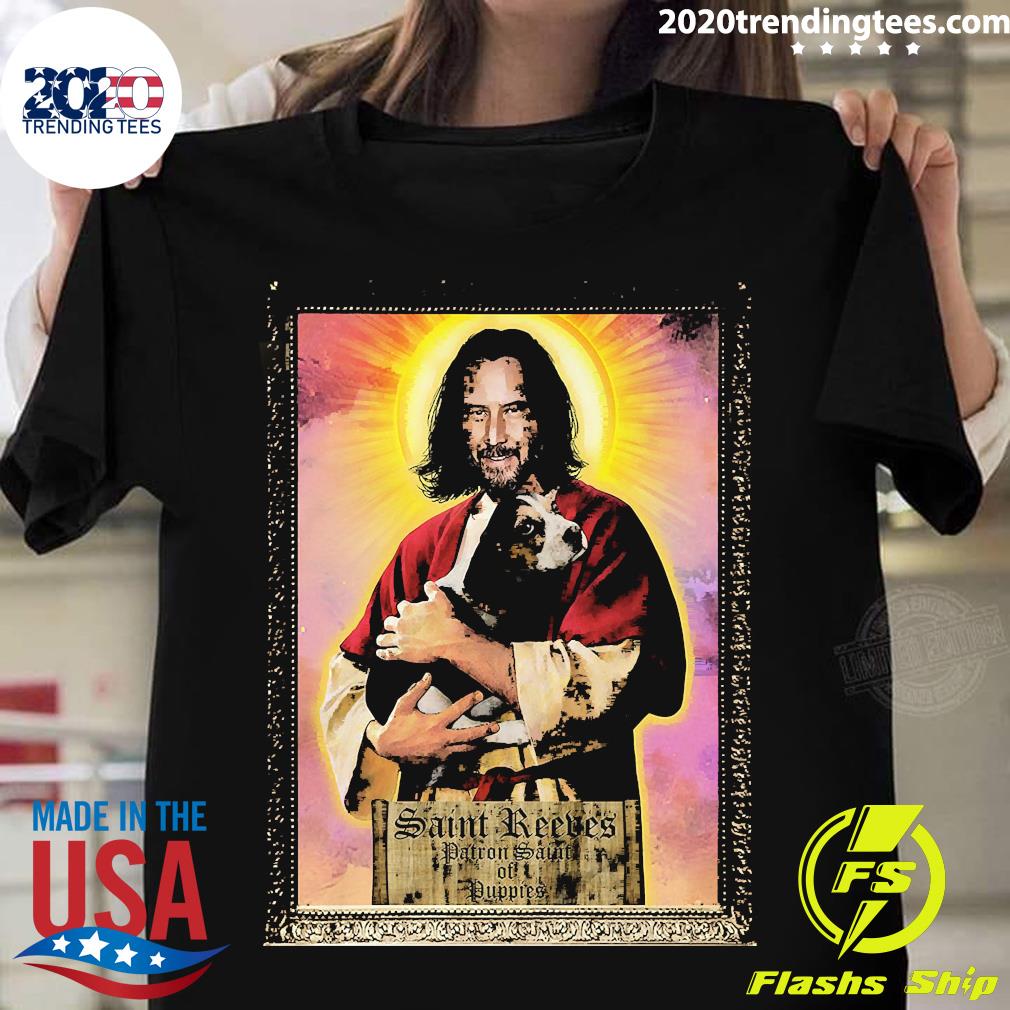 Official Keanu Saint Reeves Patron Of Puppies - Adult & Kids T-Shirts, Sweatshirts & Hoodies apparel design preview 1