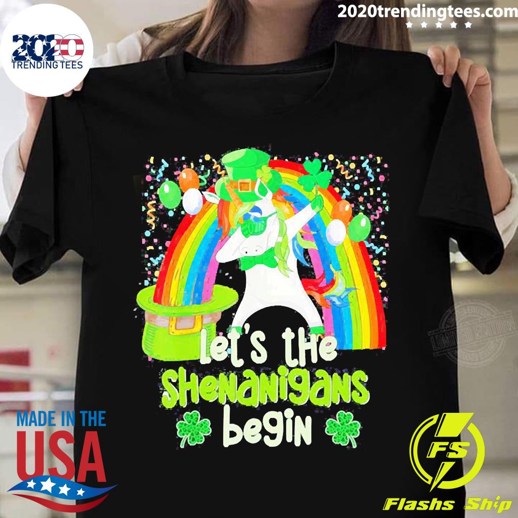Official Let's Shenanigans Begin Dabbing Unicorn St - Adult & Kids T-Shirts, Sweatshirts & Hoodies apparel design preview 1