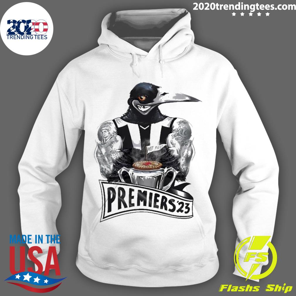 Official magpies Collingwood Premiers 2023 Hot Pies - Adult & Kids T-Shirts, Sweatshirts & Hoodies apparel design preview 2