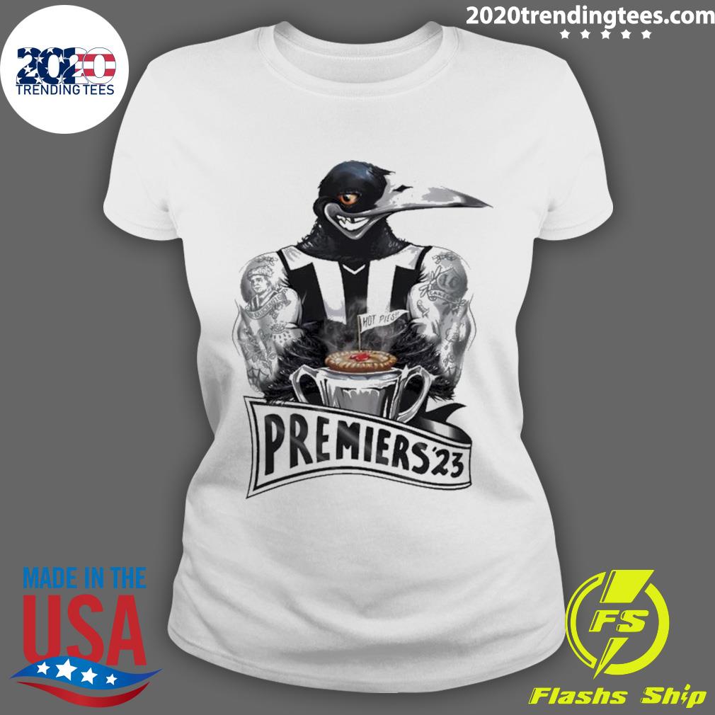 Official magpies Collingwood Premiers 2023 Hot Pies - Adult & Kids T-Shirts, Sweatshirts & Hoodies apparel design preview 3