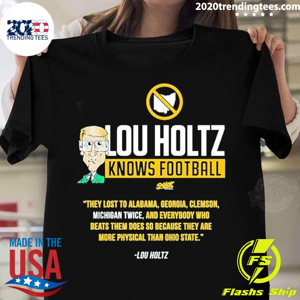 Official michigan Wolverines Lou Holtz Knows Football - Adult & Kids T-Shirts, Sweatshirts & Hoodies apparel design preview 1