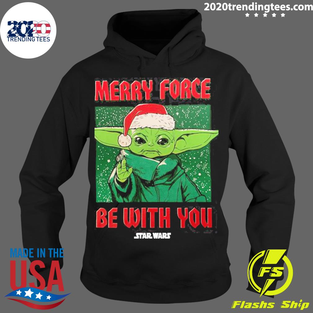 Official star Wars Baby Yoda Christmas Merry Force Be - Adult & Kids T-Shirts, Sweatshirts & Hoodies apparel design preview 2
