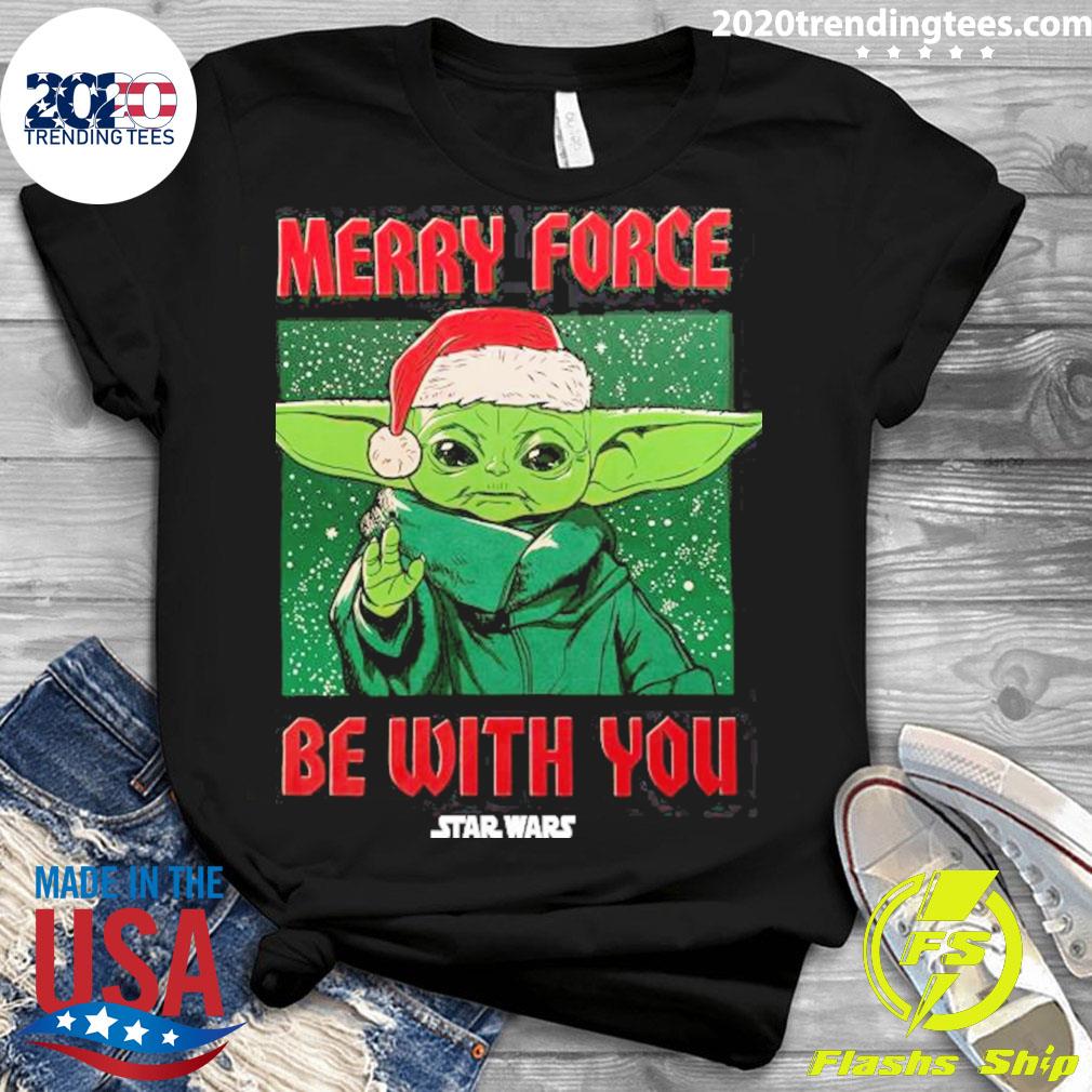 Official star Wars Baby Yoda Christmas Merry Force Be - Adult & Kids T-Shirts, Sweatshirts & Hoodies apparel design preview 3
