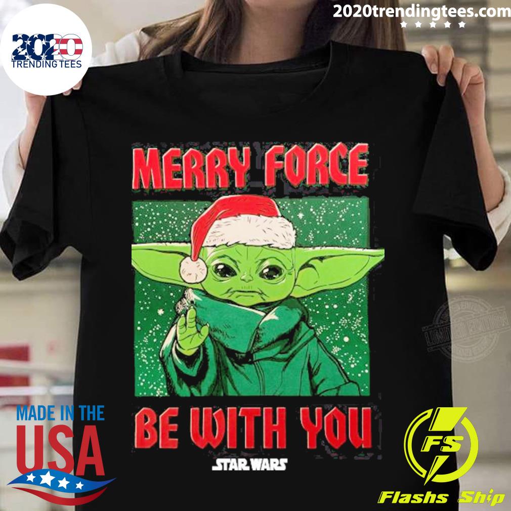 Official star Wars Baby Yoda Christmas Merry Force Be - Adult & Kids T-Shirts, Sweatshirts & Hoodies apparel design preview 1