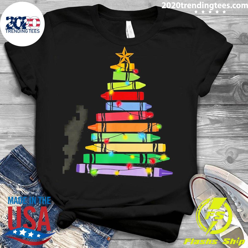 Official teacher Christmas Crayon Tree Light Gifts - Adult & Kids T-Shirts, Sweatshirts & Hoodies apparel design preview 3