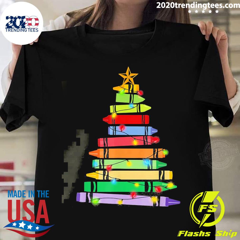 Official teacher Christmas Crayon Tree Light Gifts - Adult & Kids T-Shirts, Sweatshirts & Hoodies apparel design preview 1