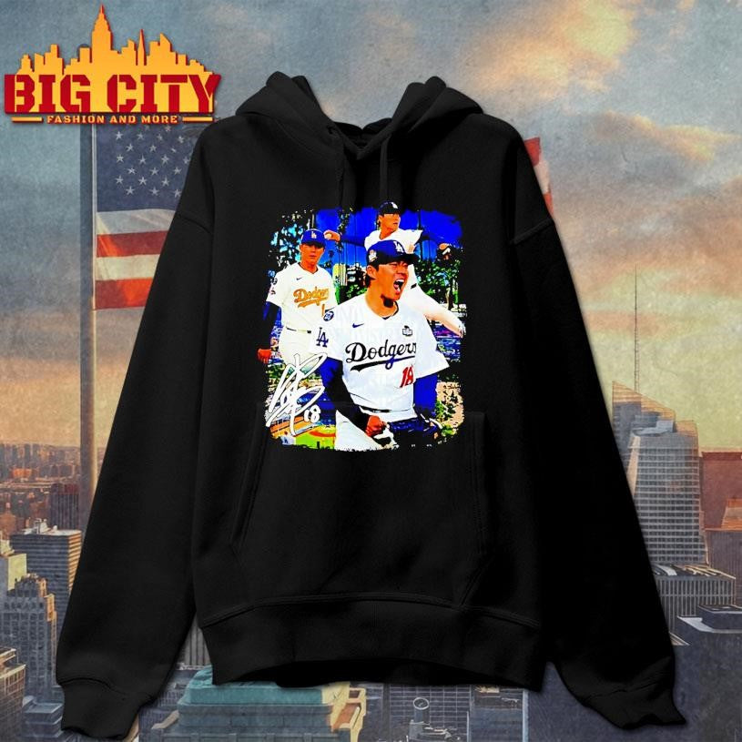 Oshinobu Yamamoto Los Angeles Dodgers Signature - Adult & Kids T-Shirts, Sweatshirts & Hoodies apparel design preview 2
