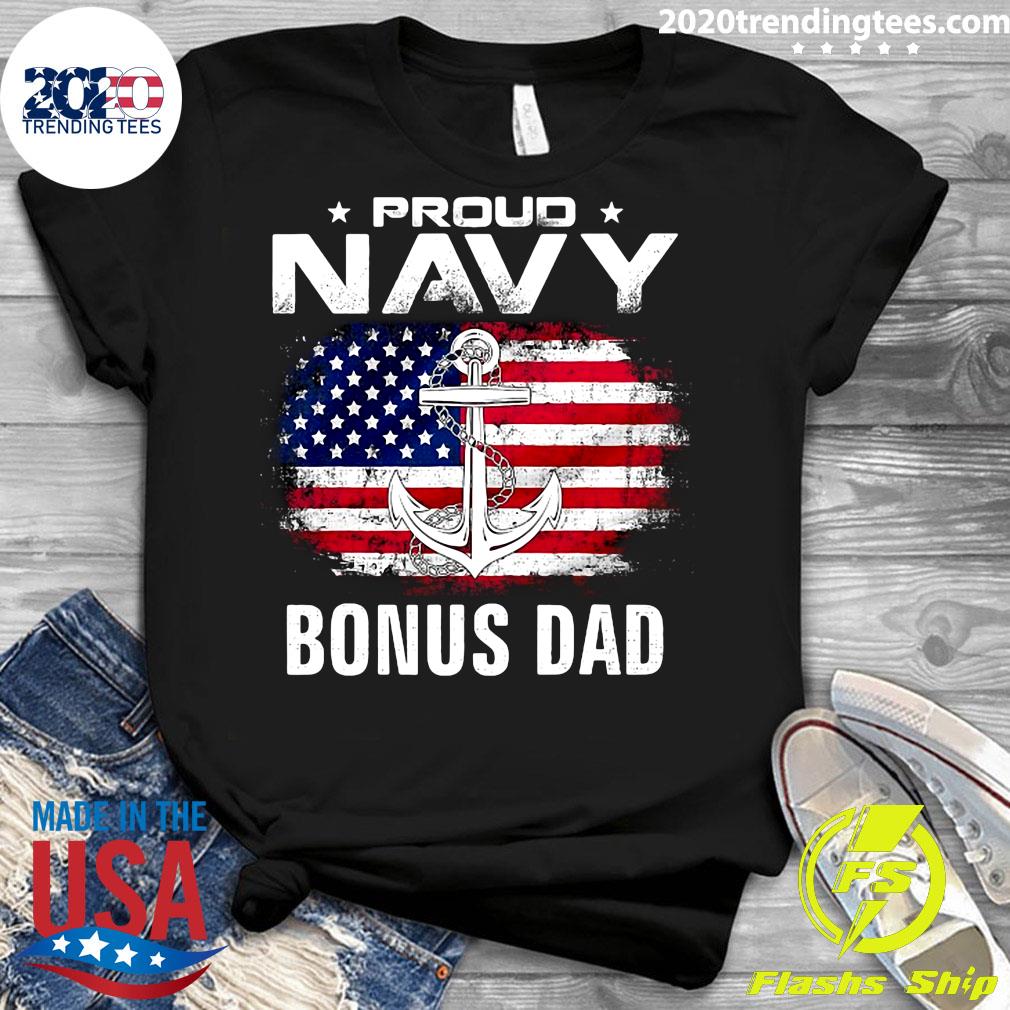 Proud Navy Bonus Dad With American Flag For Veteran - Adult & Kids T-Shirts, Sweatshirts & Hoodies apparel design preview 3