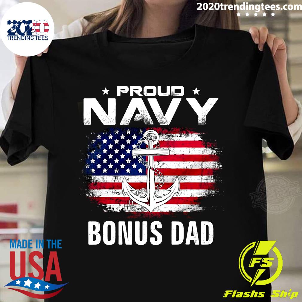 Proud Navy Bonus Dad With American Flag For Veteran - Adult & Kids T-Shirts, Sweatshirts & Hoodies apparel design preview 1