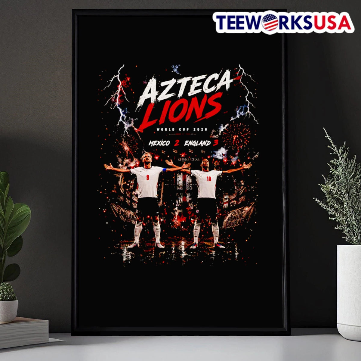 Azteca Lions England 3 Mexico 2 World Cup 2026 - Adult & Kids T-Shirts, Sweatshirts & Hoodies apparel design preview 5