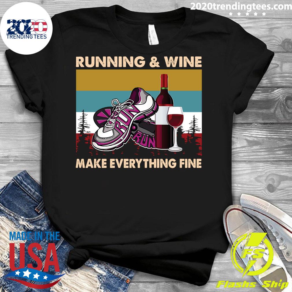 Running And Wine Make Everything Fine Vintage - Adult & Kids T-Shirts, Sweatshirts & Hoodies apparel design preview 3