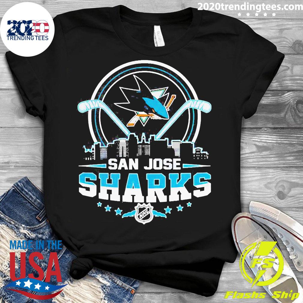 San Jose Sharks City Skyline Logo - Adult & Kids T-Shirts, Sweatshirts & Hoodies apparel design preview 3
